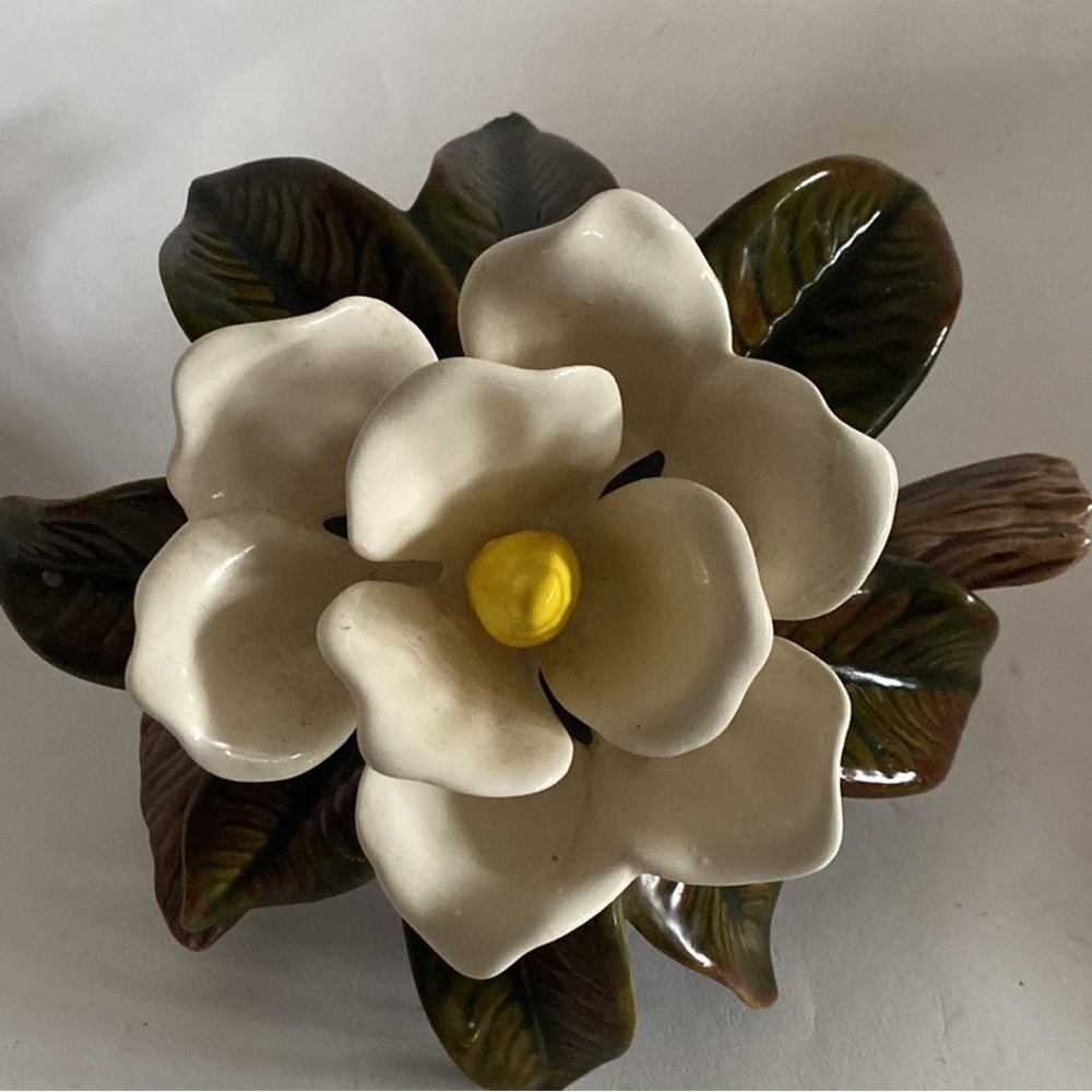 Beautiful Ceramic Magnolia flower on a branch stamped E.C